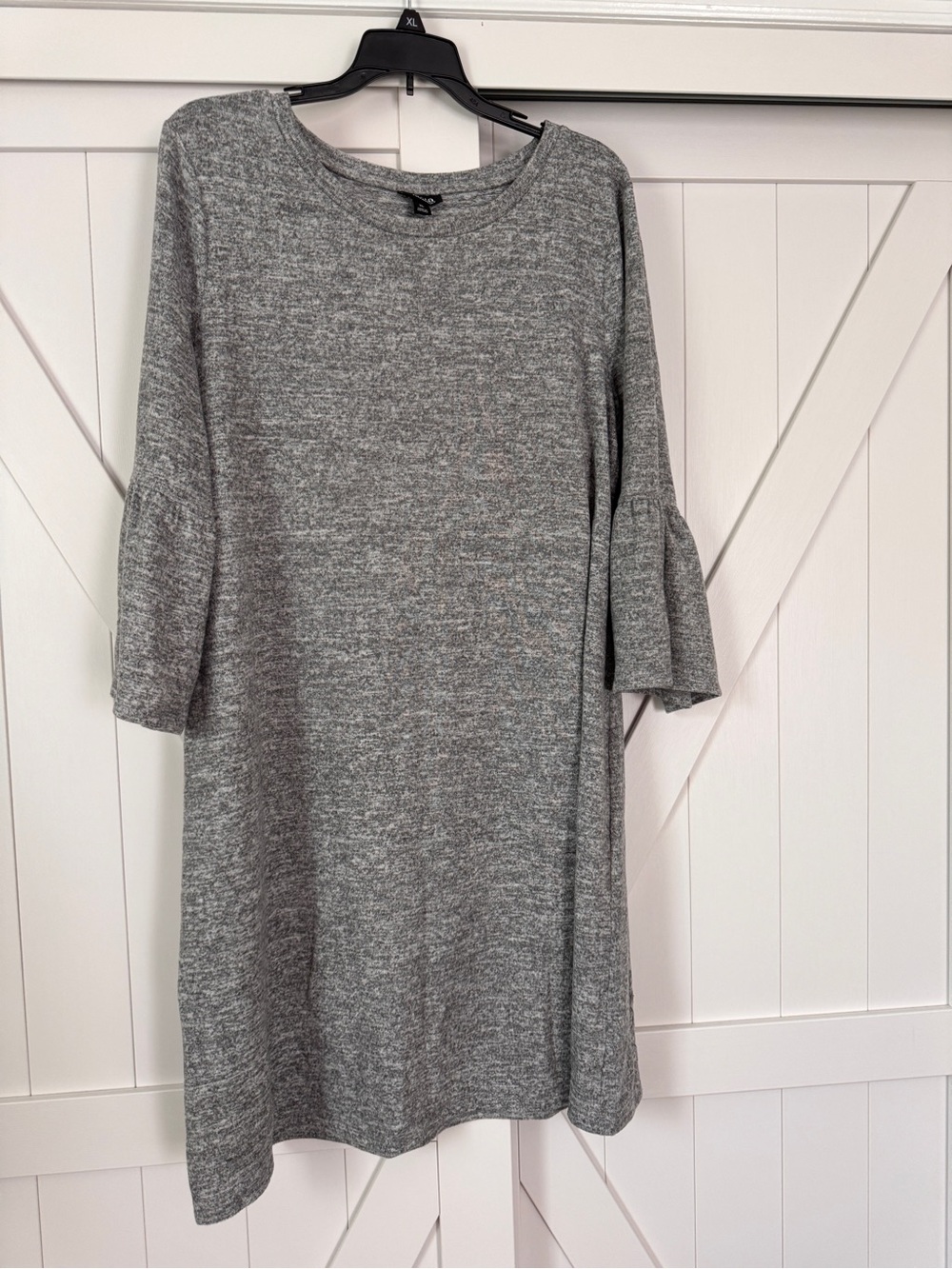 a.n.a Gray Knit Bell-Sleeve Midi Dress